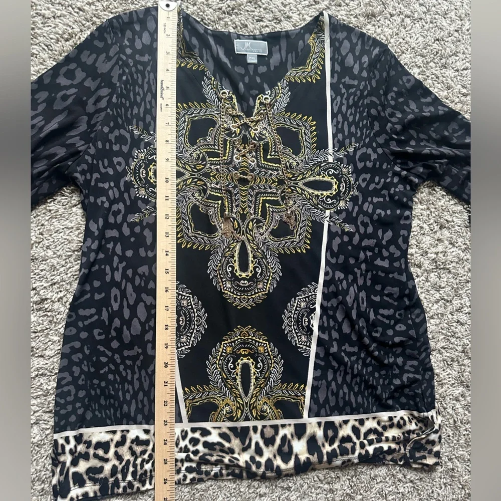 JM Collection Y2K Leopard-Panther Print w/Gold Chain Front Closure Blouse P/XL - Picture 11 of 11
